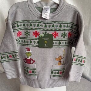 Dr. Seuss Gray Sweater with Green and Red Patterns